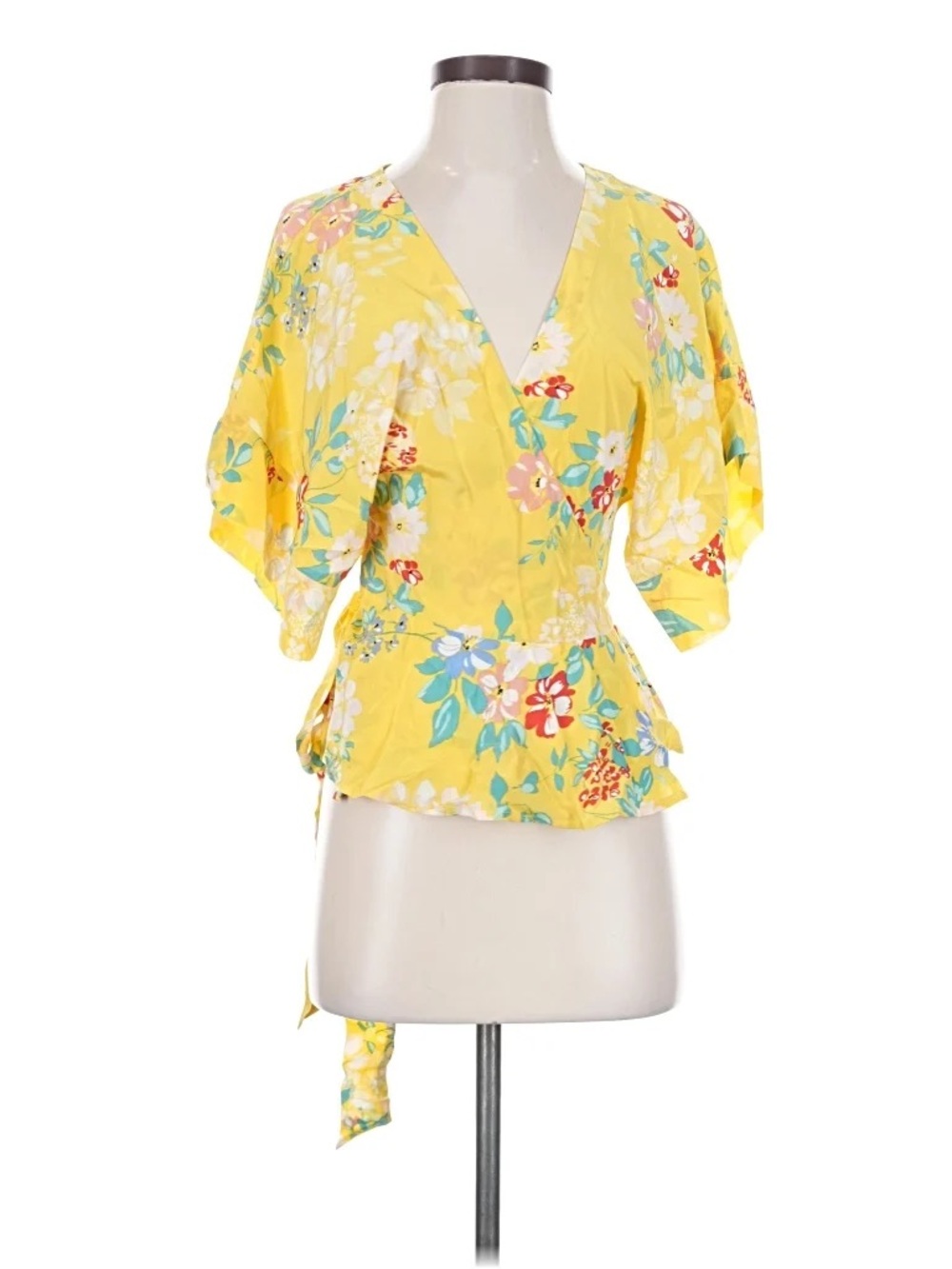 Yumi Kim Yellow Floral Wrap Top with Multicolor Blooms